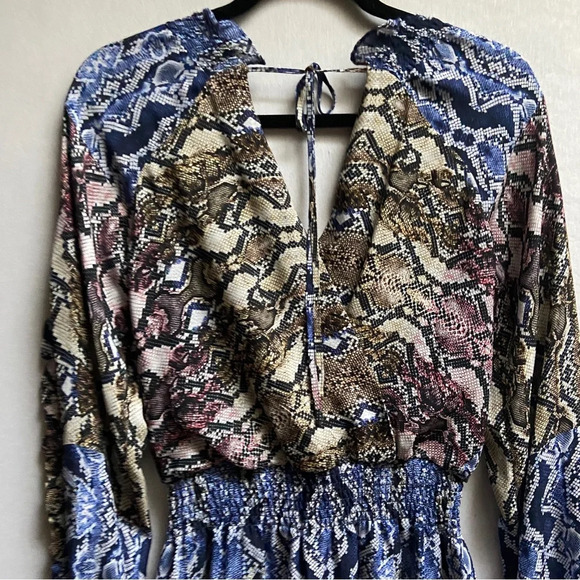 Parker Silk Tiered Blue Gladis Snakeskin Print Mini Dress Size XS - Picture 6 of 16